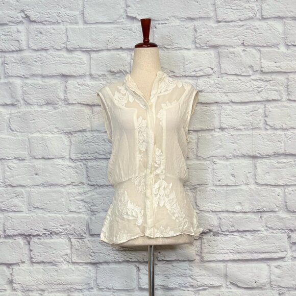 Tt Collection Cream Silk Floral Embroidered Blouse - Picture 1 of 9